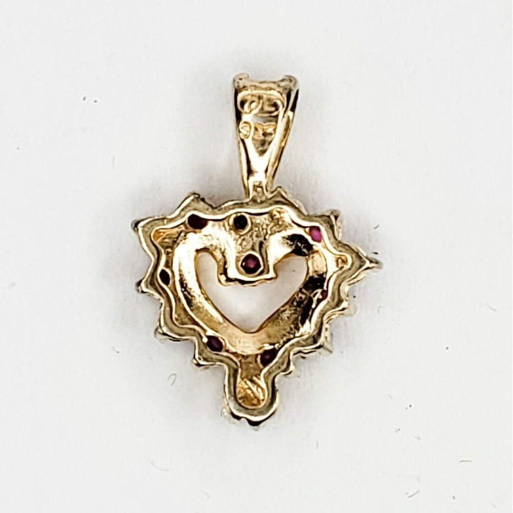 Vintage 925 Vermeil DL Ruby Beautiful Dainty Tiny Heart Valentine's Pendant - Picture 2 of 6